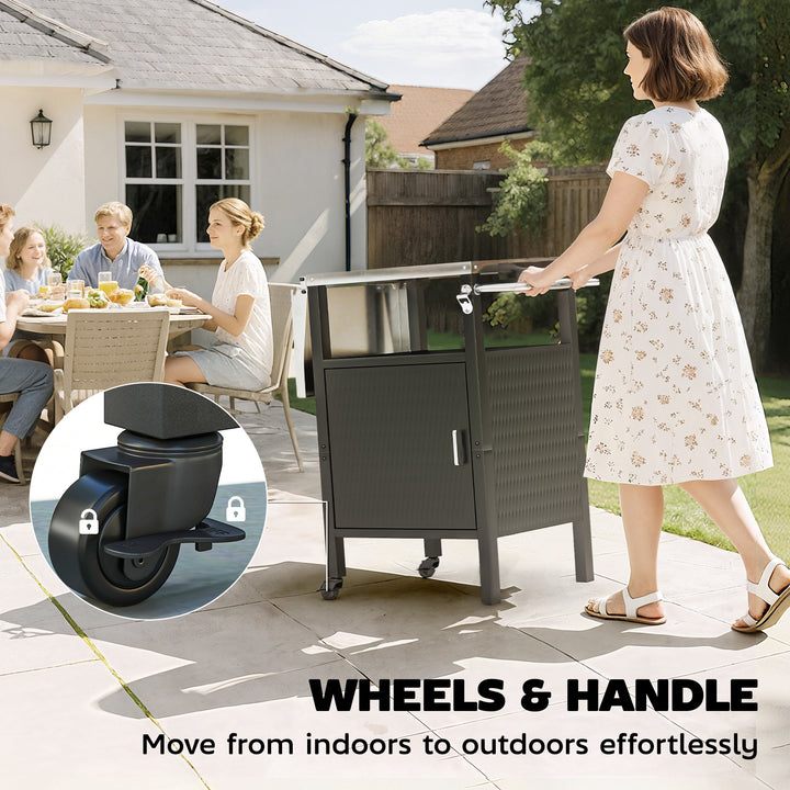 Outsunny Outdoor Grill Dining Cart with Stainless Steel Top, Pizza Oven Stand Table with Foldable Side Table, Silver