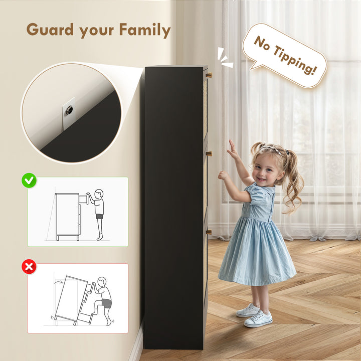 HOMCOM Rattan Shoe Storage Cabinet with 3 Flip Drawers and Adjustable Shelves, Entryway Shoe Cabinet for 18 Pairs, Black