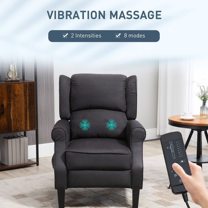 HOMCOM Massage Recliner Chair for Living Room, Push Back Recliner Sofa, Suede Wingback Reclining Chair with Extendable Footrest, Wood Legs, Remote Control, Side Pockets, Black