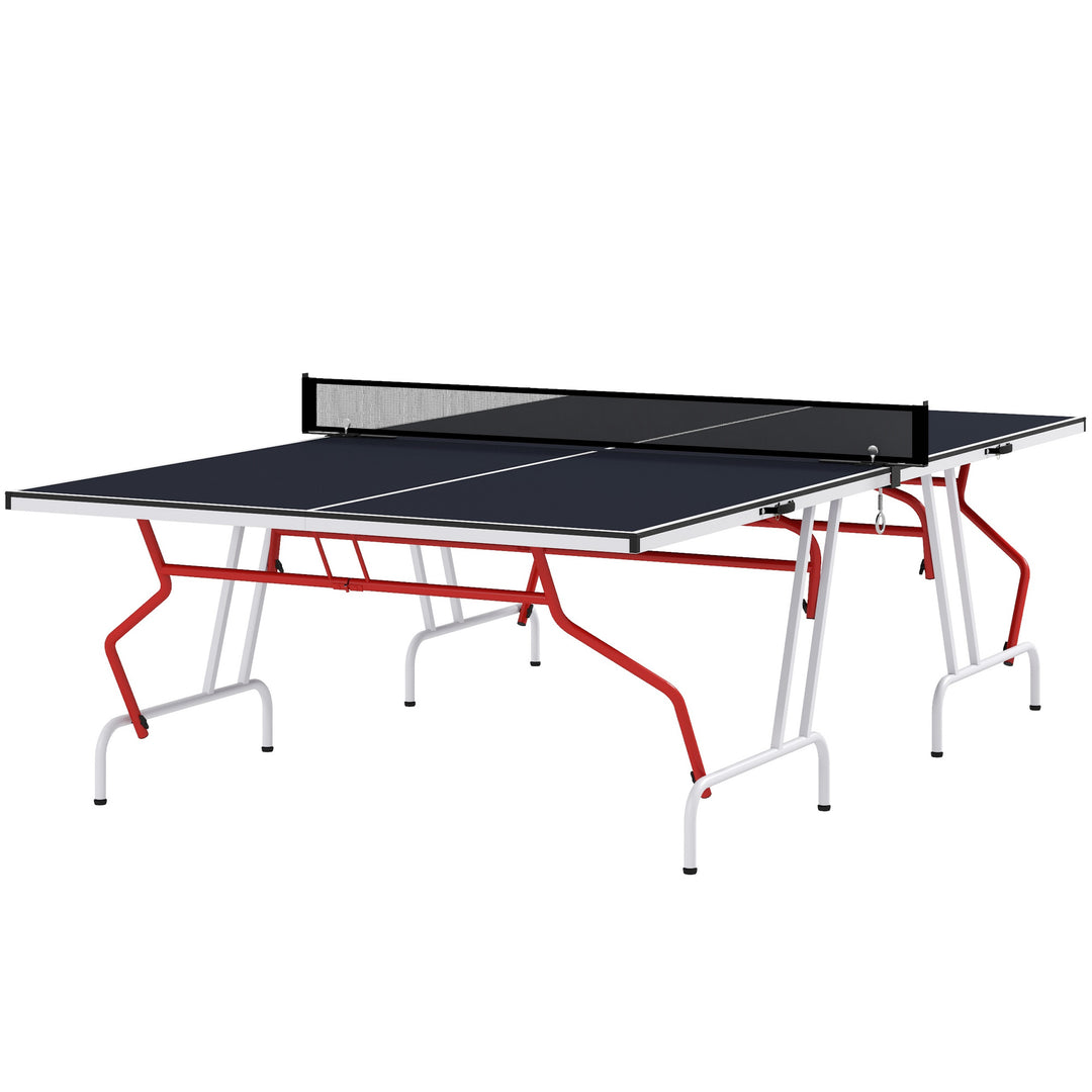 Soozier 9' x 5' Full Size Table Tennis Table, Folding Ping Pong Table with Paddles and Balls, Blue