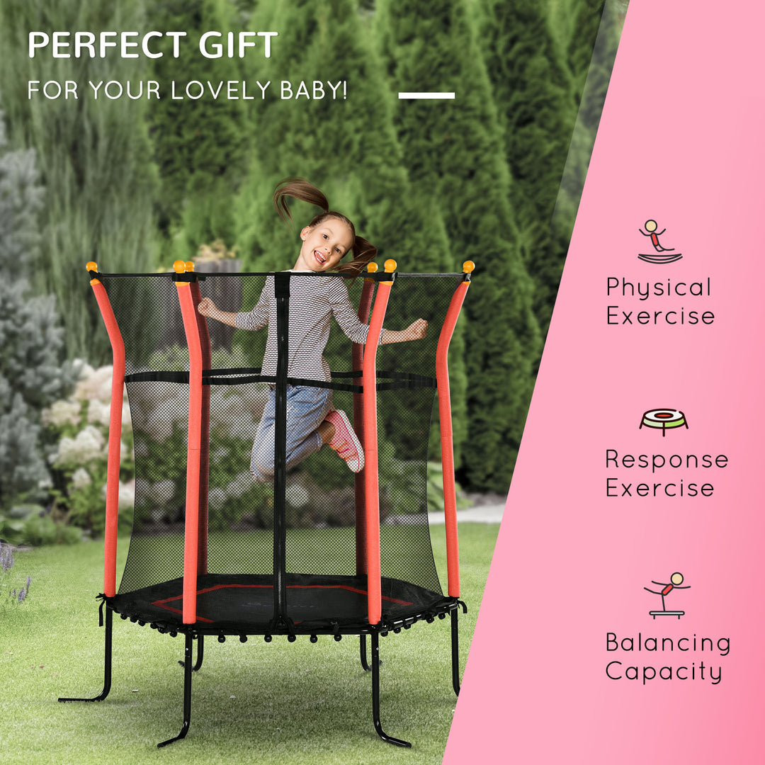 Soozier 63" Kids Trampoline Indoor with Enclosure Net Elastic Thick Padded Pole Gift for Ages 3-10 Years Old Red