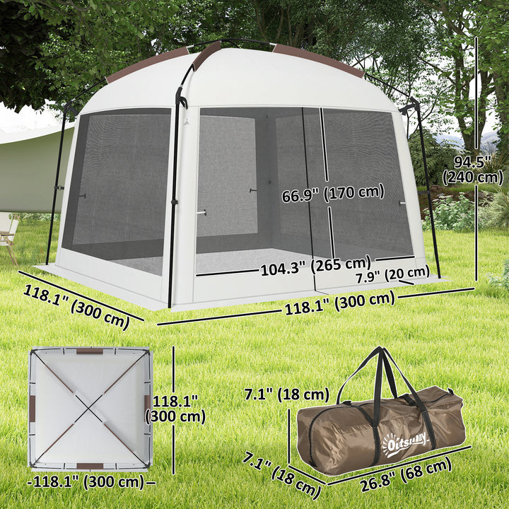 Outsunny 10' x 10' Screen Tent, UV50+ Protection Outdoor Screen House with Carry Bag & Ground Stakes, Fits 6-8 People, White