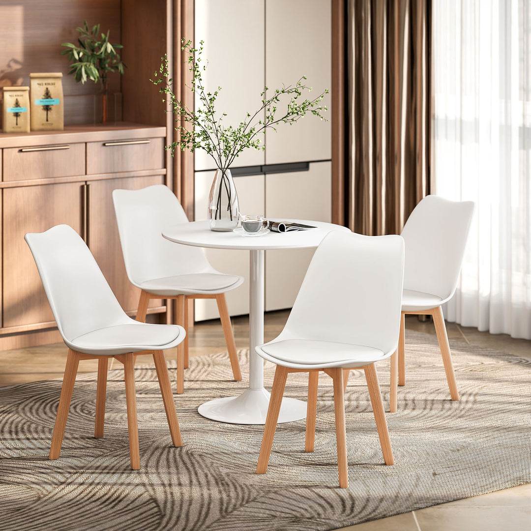 HOMCOM Round Dining Table Set for 4 with Pedestal Base, PU Padded Seats, for Small Space, Apartment, White