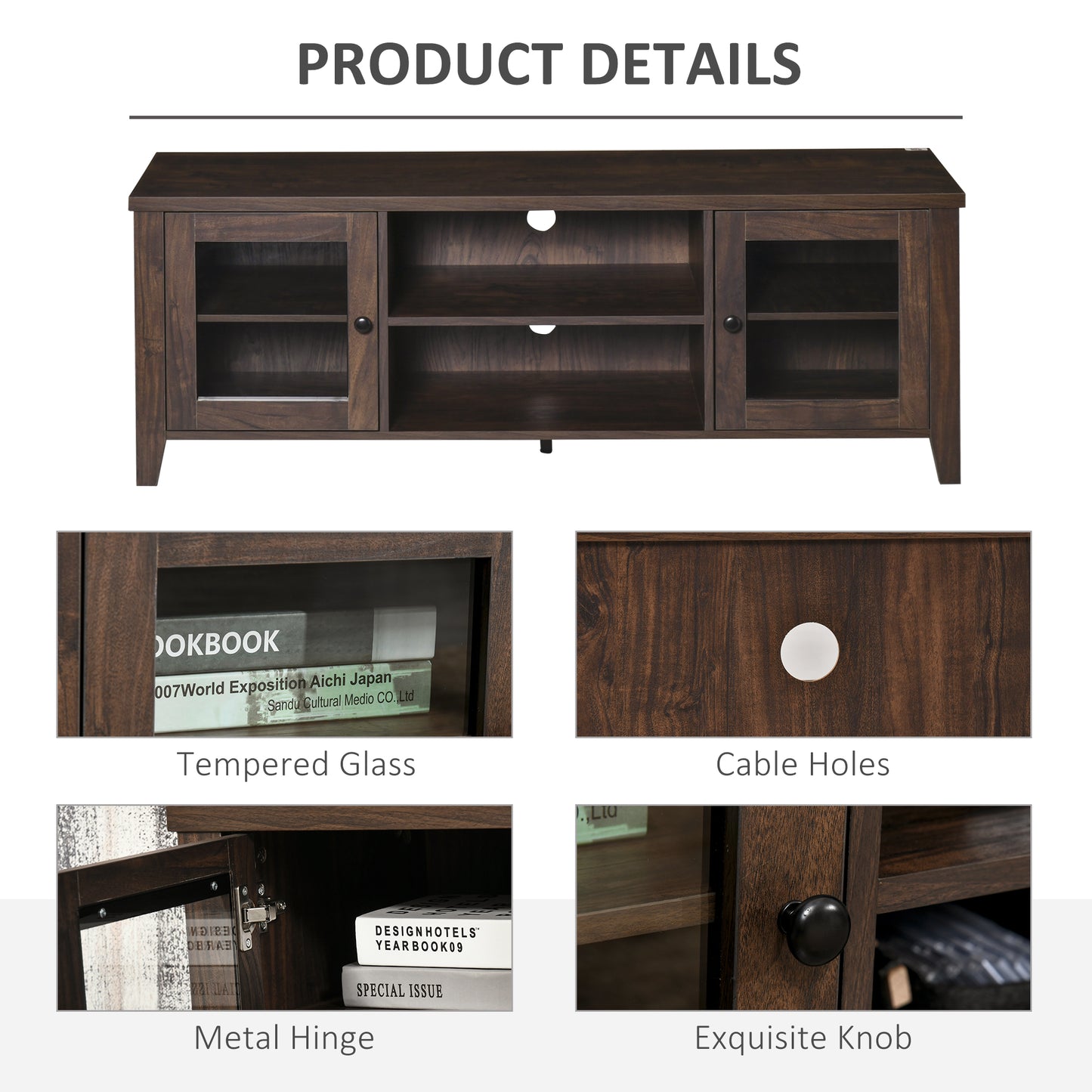 HOMCOM Fireplace TV Stand for TVs up to 60 inches, Wood TV Cabinet w/ Storage Doors or Living Room, Office, Coffee