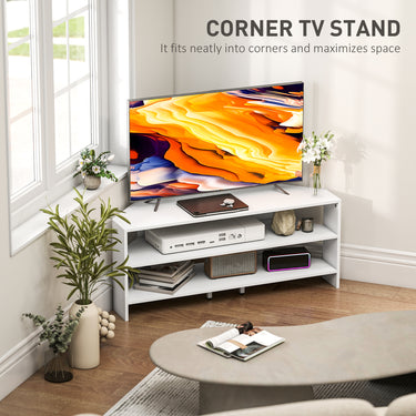 HOMCOM Corner TV Stand, Modern TV Table with 2 Open Shelves for 47 Inch TV, Entertainment Center for Living Room, White