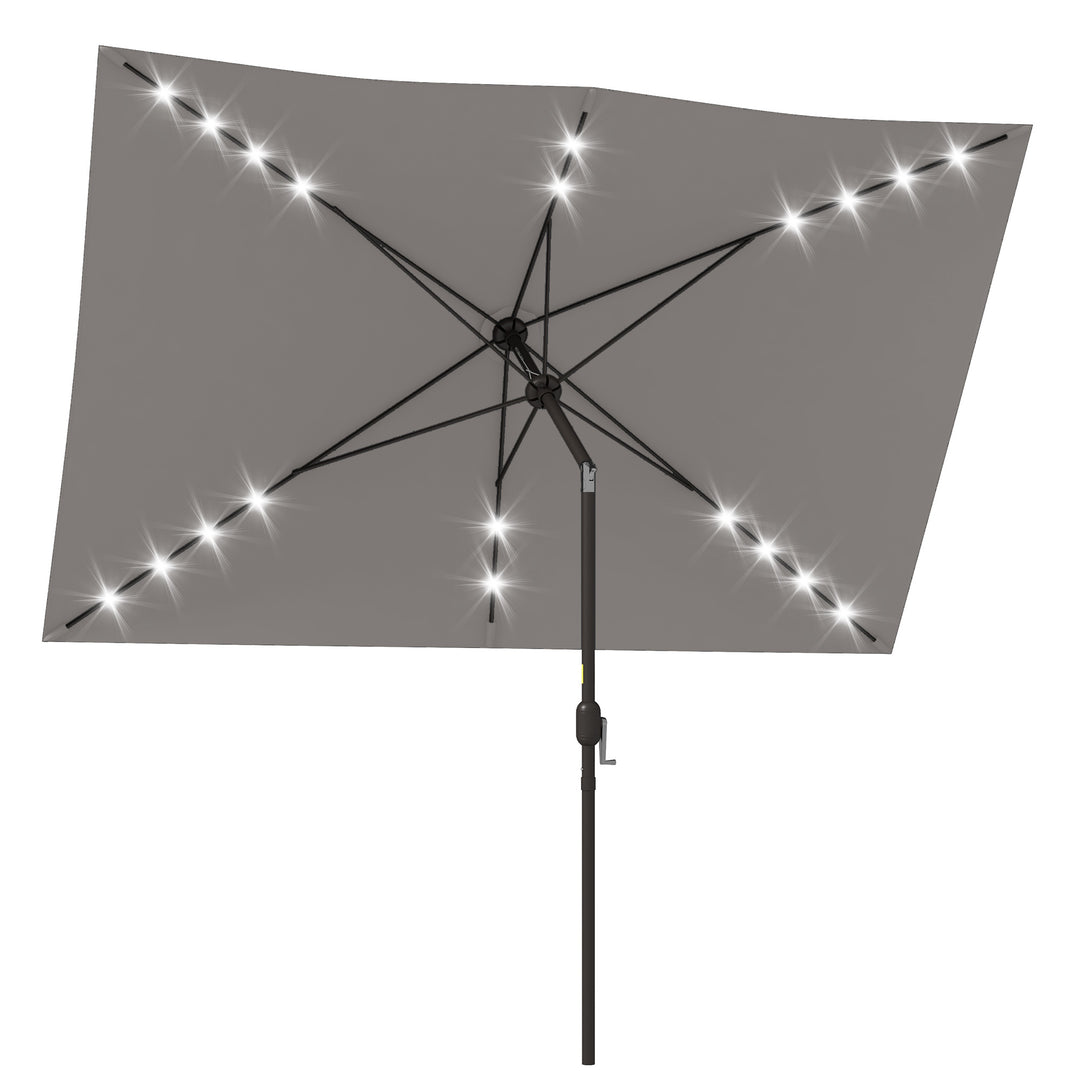 Outsunny 6.5x10ft Patio Umbrella Rectangle Solar Powered Tilt Aluminum Outdoor Market Parasol with LEDs Crank (Turquoise)