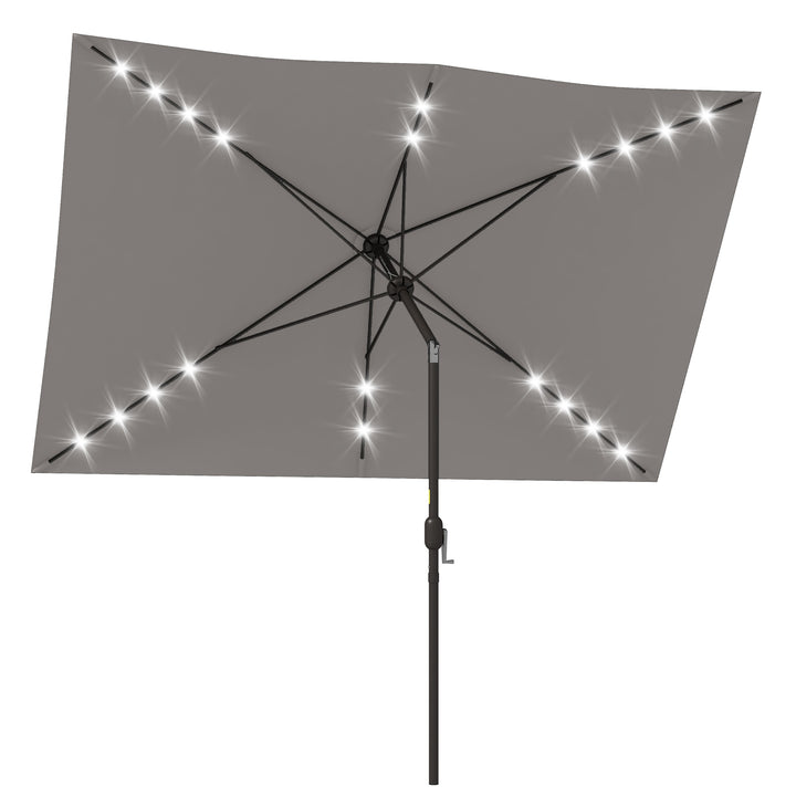 Outsunny 6.5x10ft Patio Umbrella Rectangle Solar Powered Tilt Aluminum Outdoor Market Parasol with LEDs Crank (Turquoise)