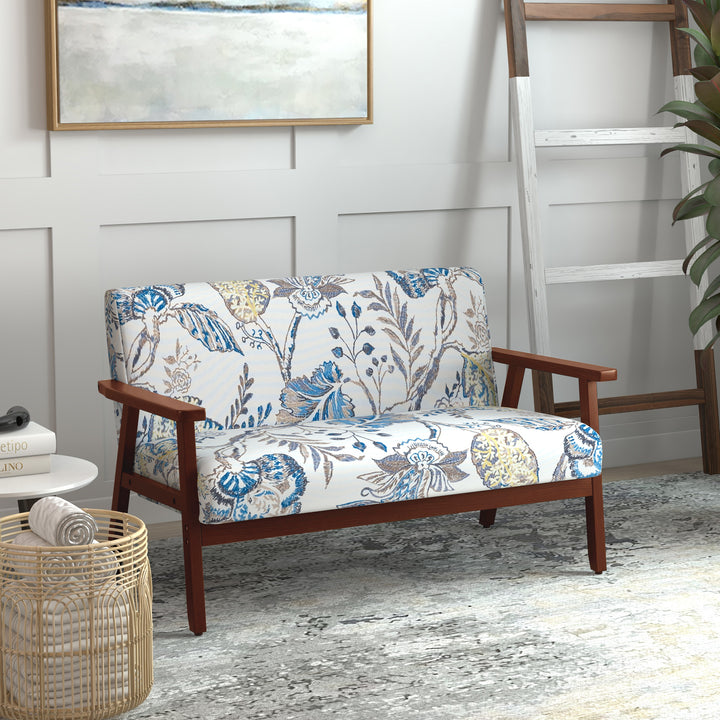 HOMCOM Compact Loveseat Sofa Couch Linen Fabric Double Seat Sofa with Rubber Wood Legs Dark Grey