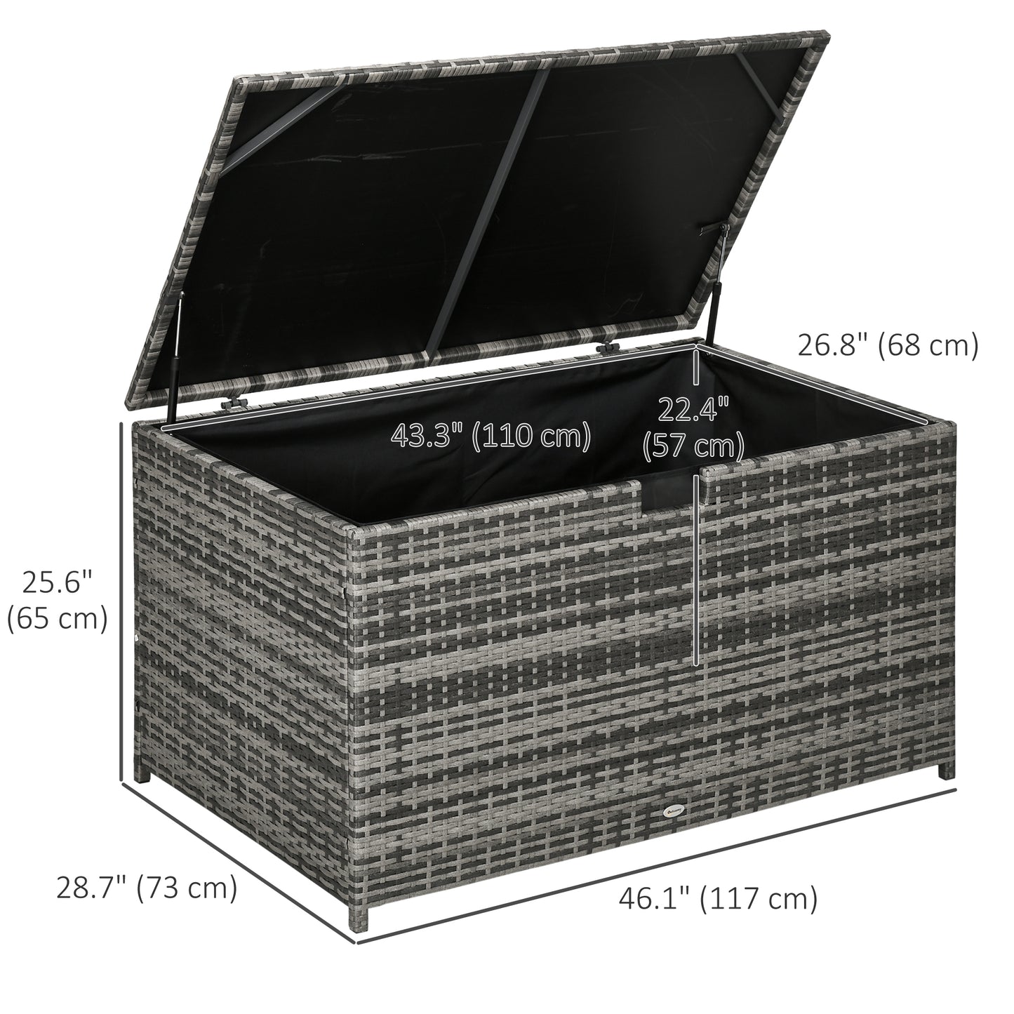 Outsunny 113 Gallon Outdoor Storage Box, Rattan Deck Box for Indoor, Patio Furniture Cushions, Grey