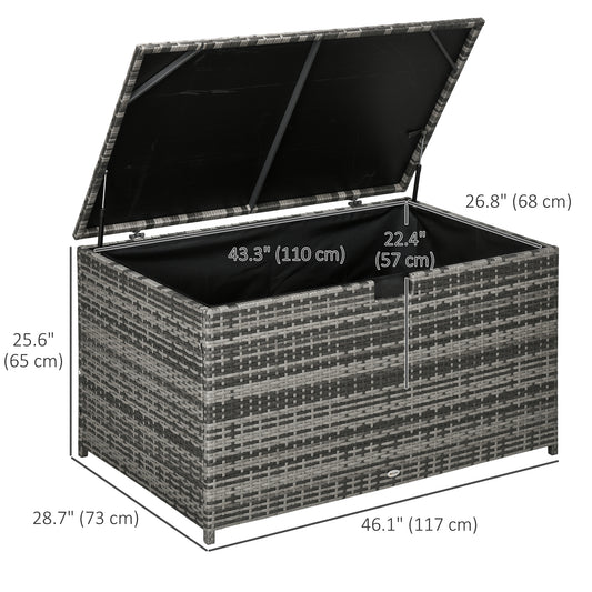 Outsunny 113 Gallon Outdoor Storage Box, Rattan Deck Box for Indoor, Patio Furniture Cushions, Grey
