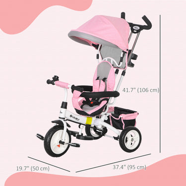 Qaba 6 in 1 Toddler Tricycle Stroller with Basket, Canopy, 5-point Safety Harness, for 12-60 Months, Pink
