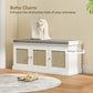 HOMCOM Shoe Storage Bench with Woven Rattan Doors, Shoe Bench with Cushion, Adjustable Shelves, Entryway Bench, White