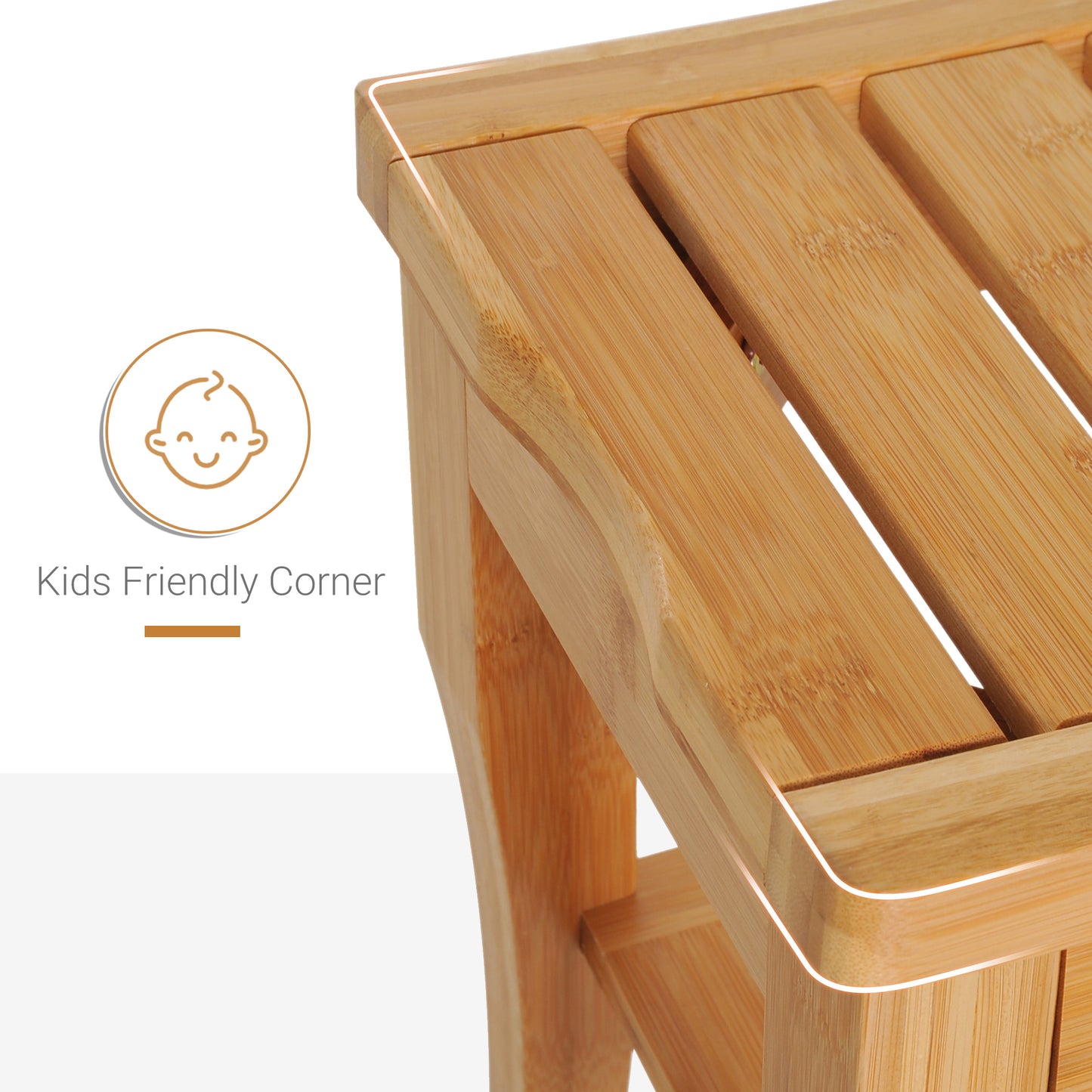 HOMCOM 20" Bamboo Shower Bench Bathroom Stool Spa Bath Seat Organizer Storage Shelf