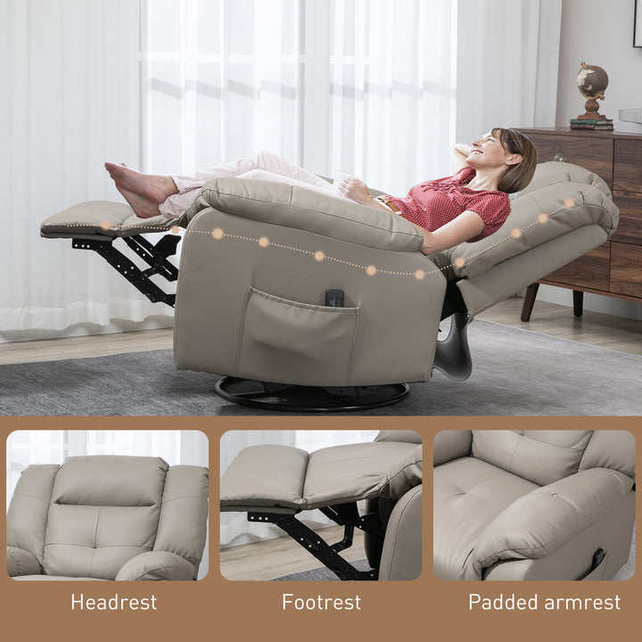 HOMCOM 8-Point Vibration Massage Recliner Chair for Living Room, PU Leather 360° Swivel Manual Reclining Sofa Rocking Chair with Remote Control, Side Pockets, Grey
