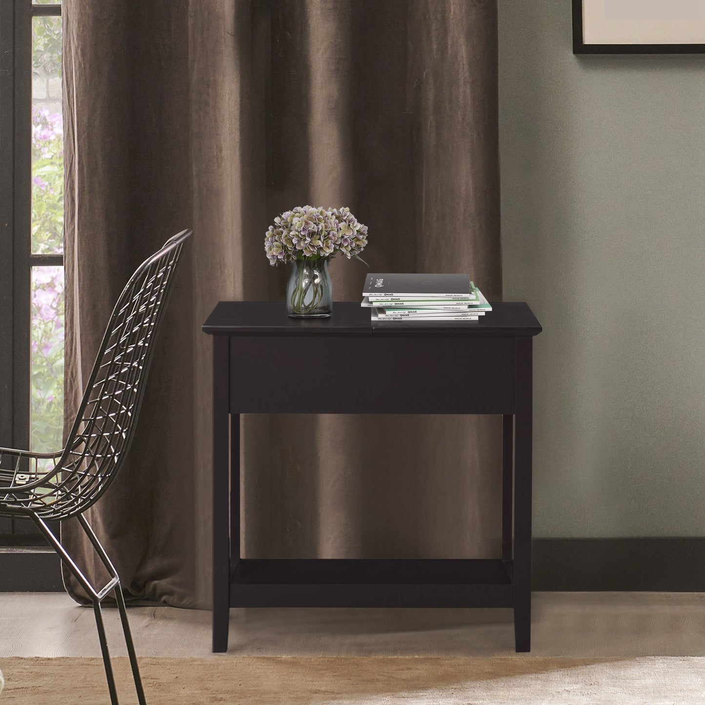 HOMCOM End Side Table in Flip Top Design with Cabinet and Bottom Shelf, Storage Furniture Decoration for Bedroom Living Room Office, Dark Coffee
