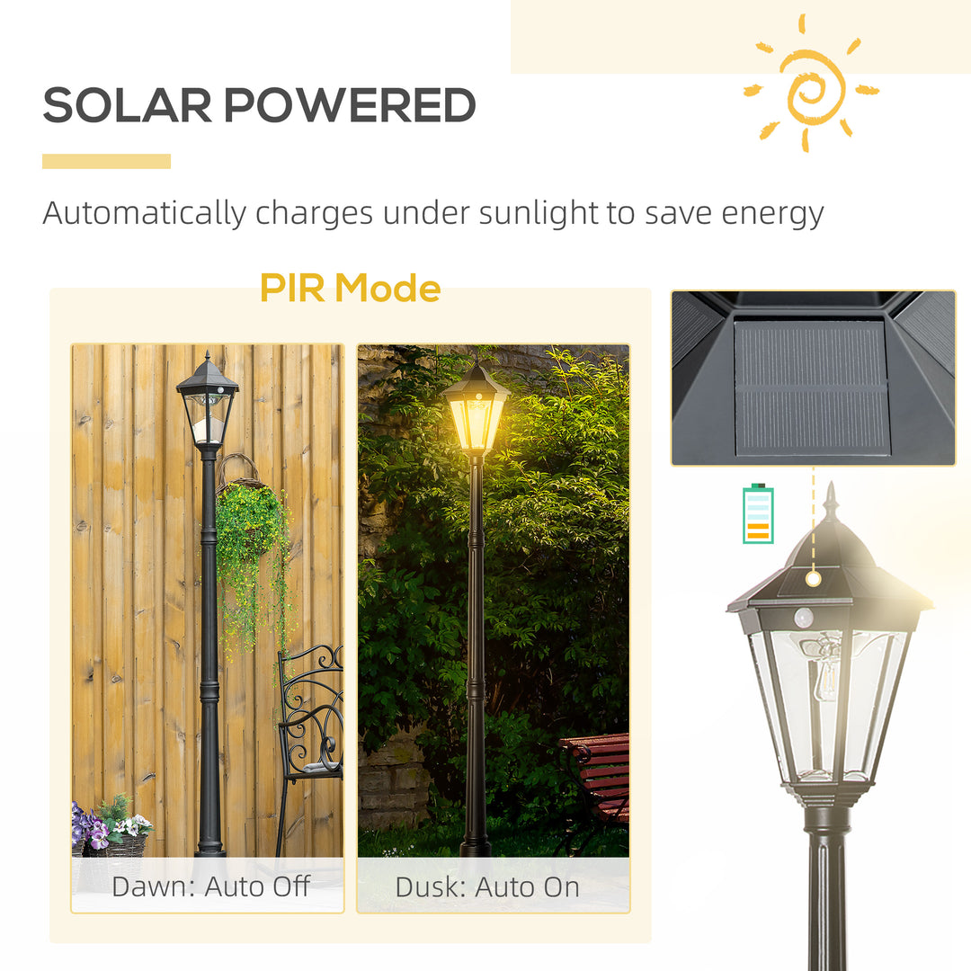 Outsunny 77" Solar Lamp Post Light Outdoor Street Lamp, Motion Activated Sensor PIR, Adjustable Brightness for Backyard, Black