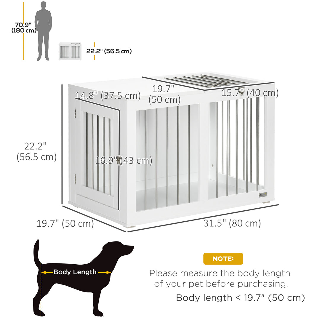PawHut 31.5" Dog Crate Furniture with Double Doors, for Medium Dogs, White