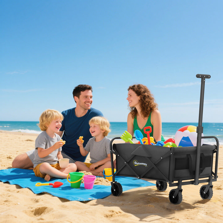Outsunny Collapsible Folding Garden Cart, Heavy Duty Lawn Wagon with Universal Wheels and Adjustable Handle, Black