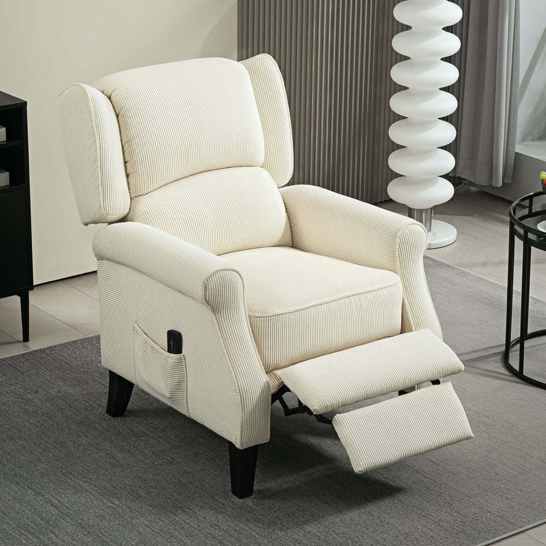 HOMCOM Push Back Recliner Chair, Vibration Massage Recliner for Living Room with Extendable Footrest, Remote, Pocket, Cream