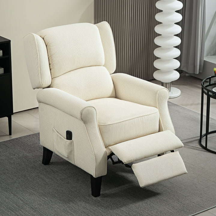 HOMCOM Push Back Recliner Chair, Vibration Massage Recliner for Living Room with Extendable Footrest, Remote, Pocket, Cream