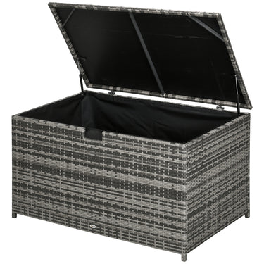 Outsunny 113 Gallon Outdoor Storage Box, Rattan Deck Box for Indoor, Patio Furniture Cushions, Grey