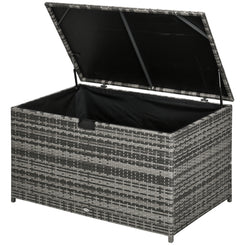 Outsunny 113 Gallon Outdoor Storage Box, Rattan Deck Box for Indoor, Patio Furniture Cushions, Grey