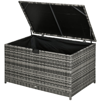 Outsunny 113 Gallon Outdoor Storage Box, Rattan Deck Box for Indoor, Patio Furniture Cushions, Grey