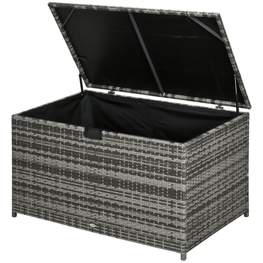 Outsunny 113 Gallon Outdoor Storage Box, Rattan Deck Box for Indoor, Patio Furniture Cushions, Grey