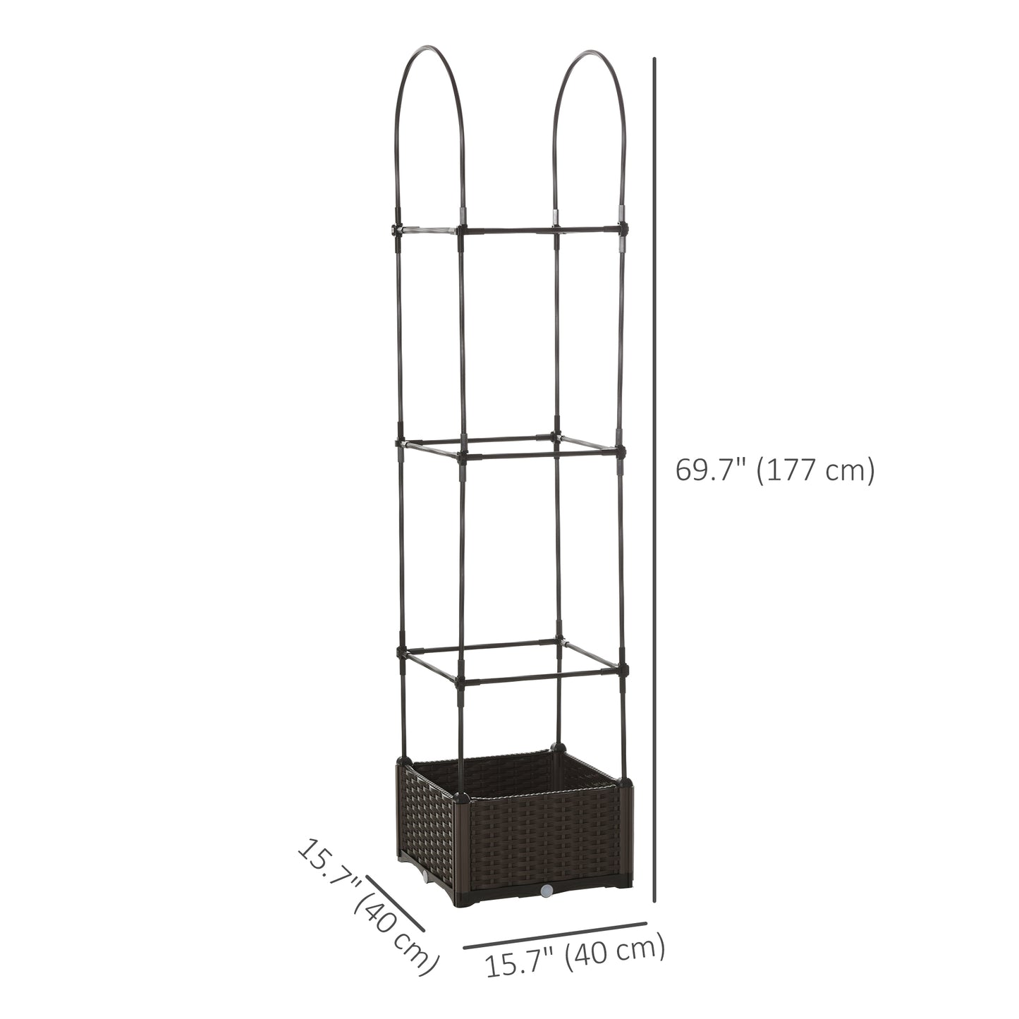 Outsunny Raised Garden Bed with Tomato Planter Cage, Plastic Planter Box with Trellis, Self-Watering Disk, Drainage Holes for Climbing Plants