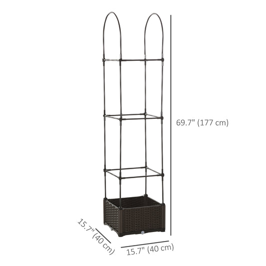 Outsunny Raised Garden Bed with Tomato Planter Cage, Plastic Planter Box with Trellis, Self-Watering Disk, Drainage Holes for Climbing Plants