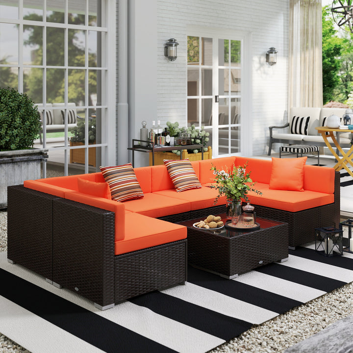 Outsunny 7-Piece Patio Furniture Sets Outdoor Wicker Conversation Sets All Weather PE Rattan Sectional Sofa, Grey