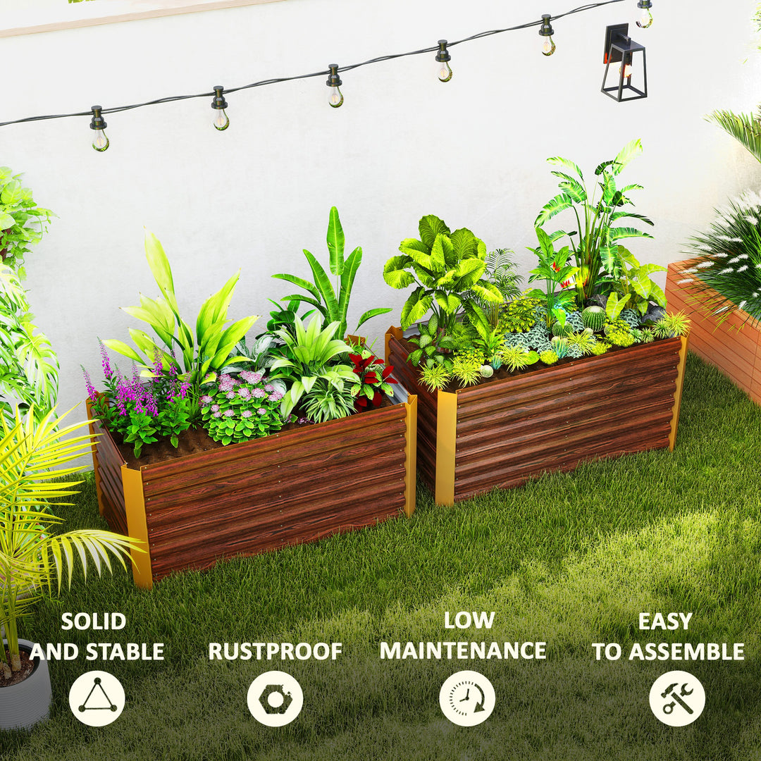 Outsunny Set of 2 Galvanized Metal Planters for Outdoor Plants, 4' x 2' x 2' Raised Garden Bed, Distressed Dark Brown