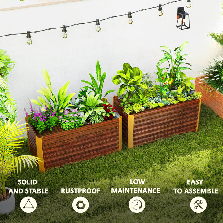 Outsunny Set of 2 Galvanized Metal Planters for Outdoor Plants, 4' x 2' x 2' Raised Garden Bed, Distressed Dark Brown