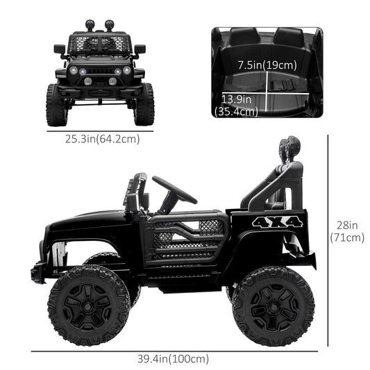 Aosom 12V Battery Powered Kids Ride On Car Off Road Truck Toy w/ Parent Remote, Black