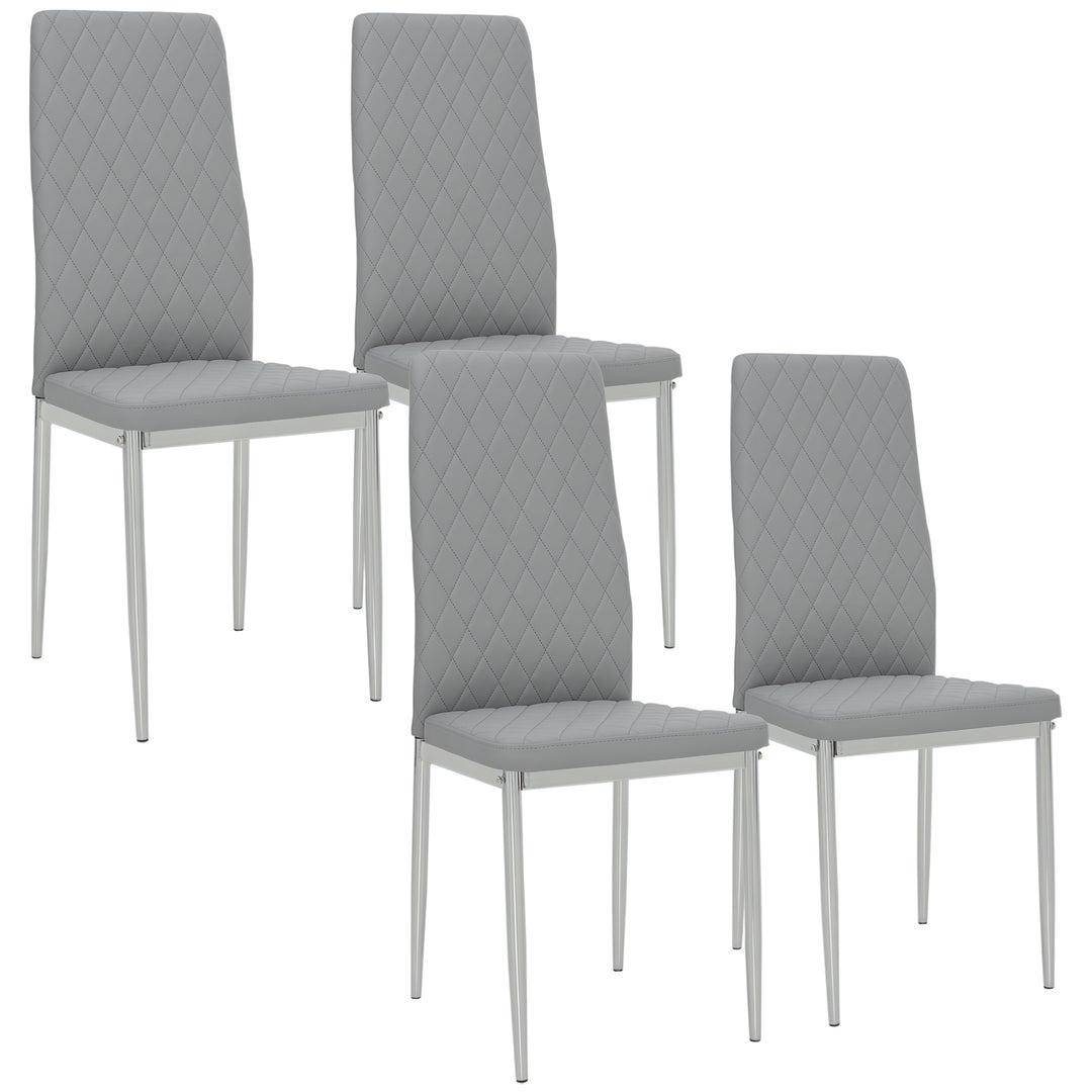 HOMCOM Kitchen Chairs Set of 4, Dining Chairs w/ Faux Leather Upholstery and Steel Legs for Living Room, Dining Room, Grey