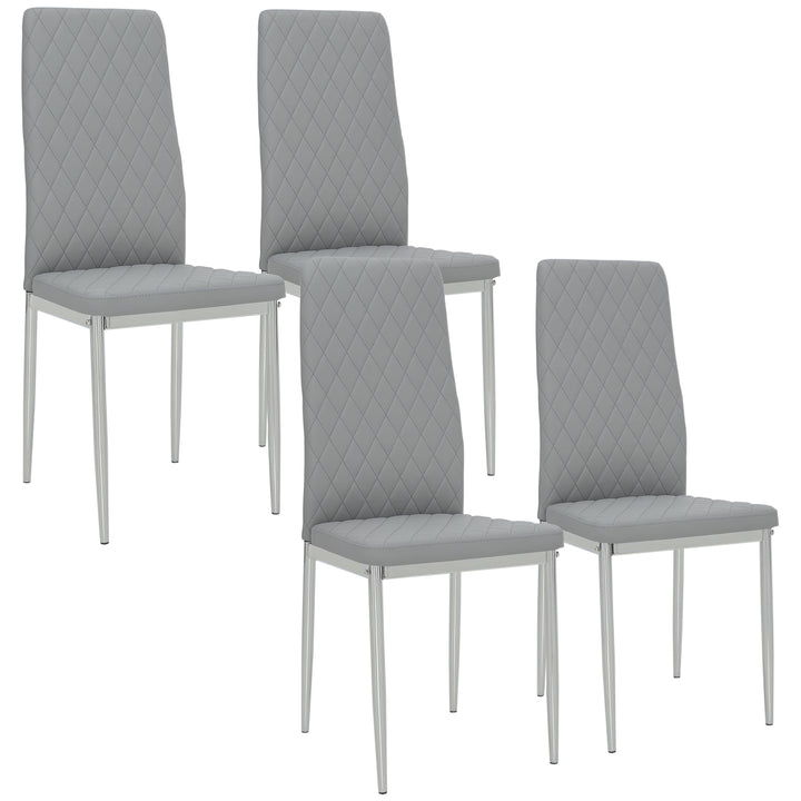 HOMCOM Kitchen Chairs Set of 4, Dining Chairs w/ Faux Leather Upholstery and Steel Legs for Living Room, Dining Room, Grey