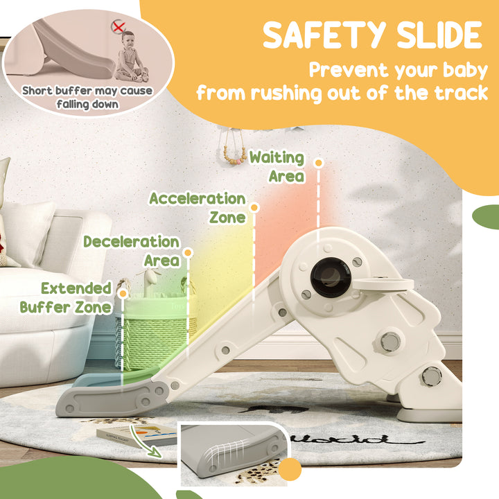 Qaba 3 in 1 Toddler Slide, Foldable Kids Slide with Basketball Hoop, Climber, Anti-Slide Step for Ages 2-5, Cream White