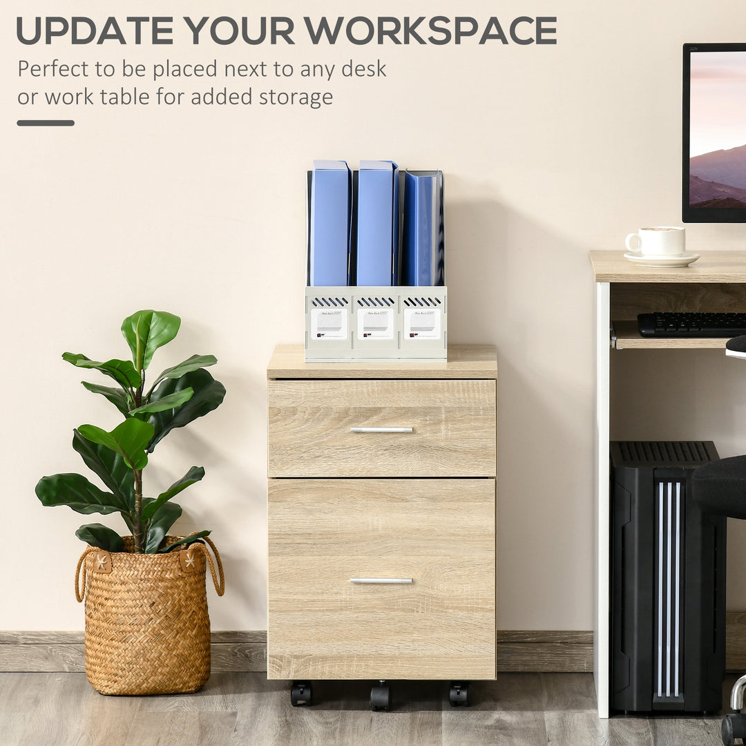 Vinsetto Mobile Filing Cabinet, Vertical File Cabinet with 2 Drawers, Wheels, for Letter or A4 File, Natural