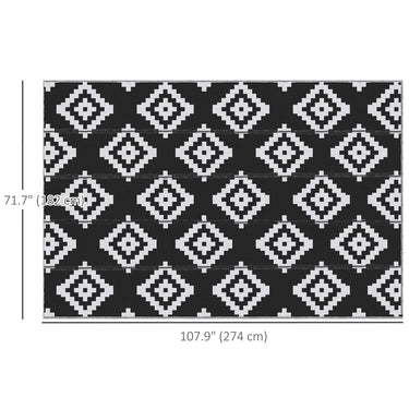 Outsunny Reversible Outdoor RV Rug, Patio Floor Mat, 6' x 9' Plastic Straw Rug for Backyard, Deck, Beach, Camping, Black & White
