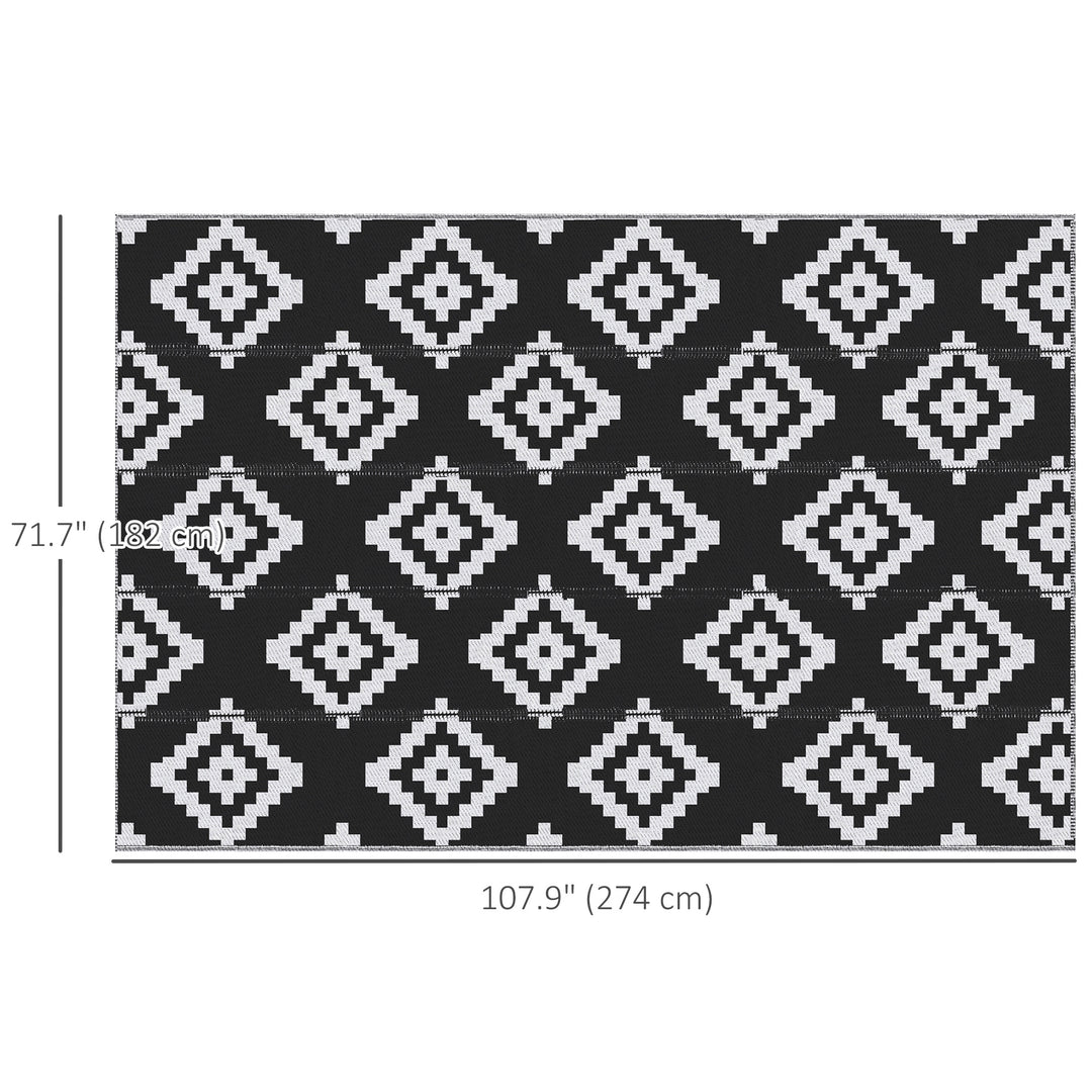 Outsunny Reversible Outdoor RV Rug, Patio Floor Mat, 6' x 9' Plastic Straw Rug for Backyard, Deck, Beach, Camping, Black & White