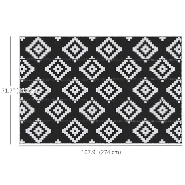 Outsunny Reversible Outdoor RV Rug, Patio Floor Mat, 6' x 9' Plastic Straw Rug for Backyard, Deck, Beach, Camping, Black & White