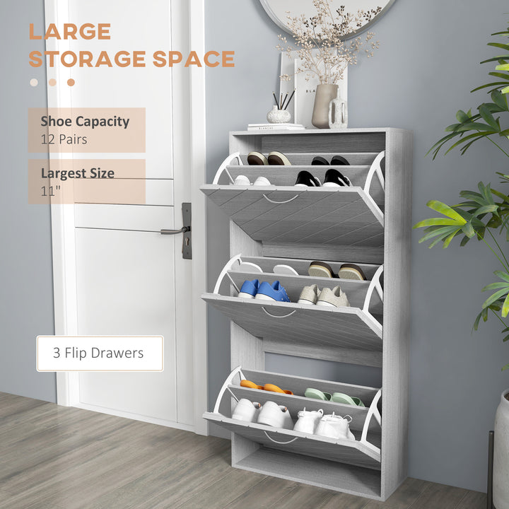 HOMCOM Shoe Storage Cabinet with 3 Flip Drawers, Narrow and Slim, 12 Pair of Shoes Organizer for Hallway, Entryway