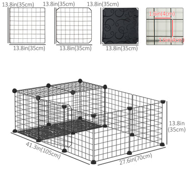 PawHut Small Animal Cage with 16 Panels, Portable Metal Wire Pet Fence with Door, Non-slip Feet for Bunny Guinea Pig