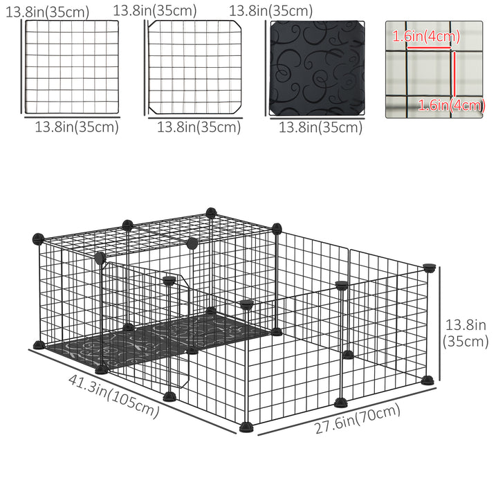 PawHut Small Animal Cage with 16 Panels, Portable Metal Wire Pet Fence with Door, Non-slip Feet for Bunny Guinea Pig