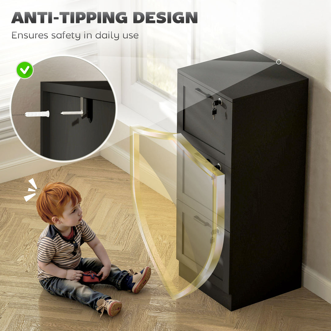 HOMCOM Vertical Filing Cabinet with 3 Drawers, Lock, File Cabinet for Home Office, A4 and Letter Size Files, White