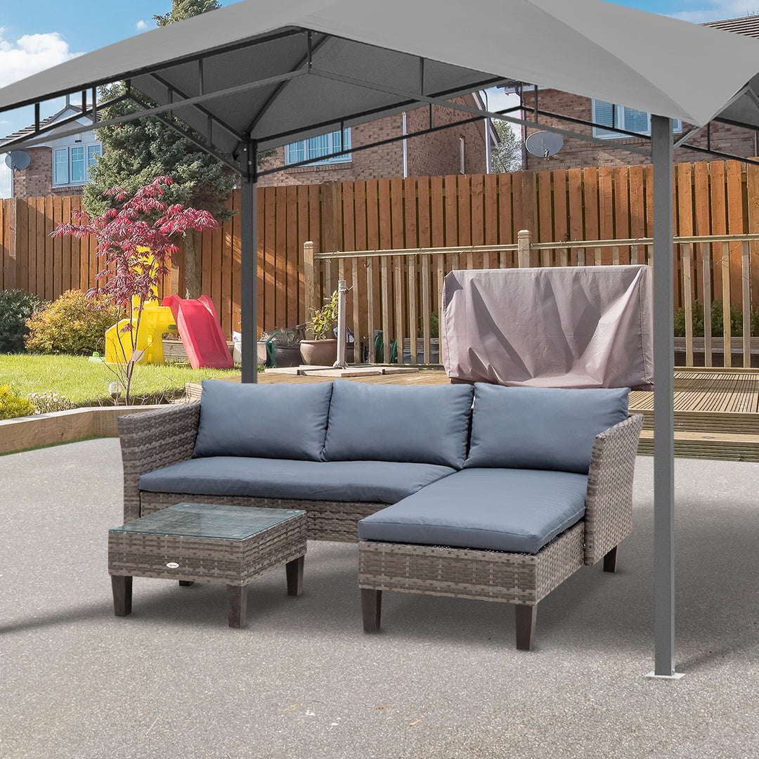 Outsunny 3 Piece Wicker Patio Furniture Set Outdoor Sofa Set with Glass Tabletop, Cushions Metal Frame for Balcony, Patio, Grey
