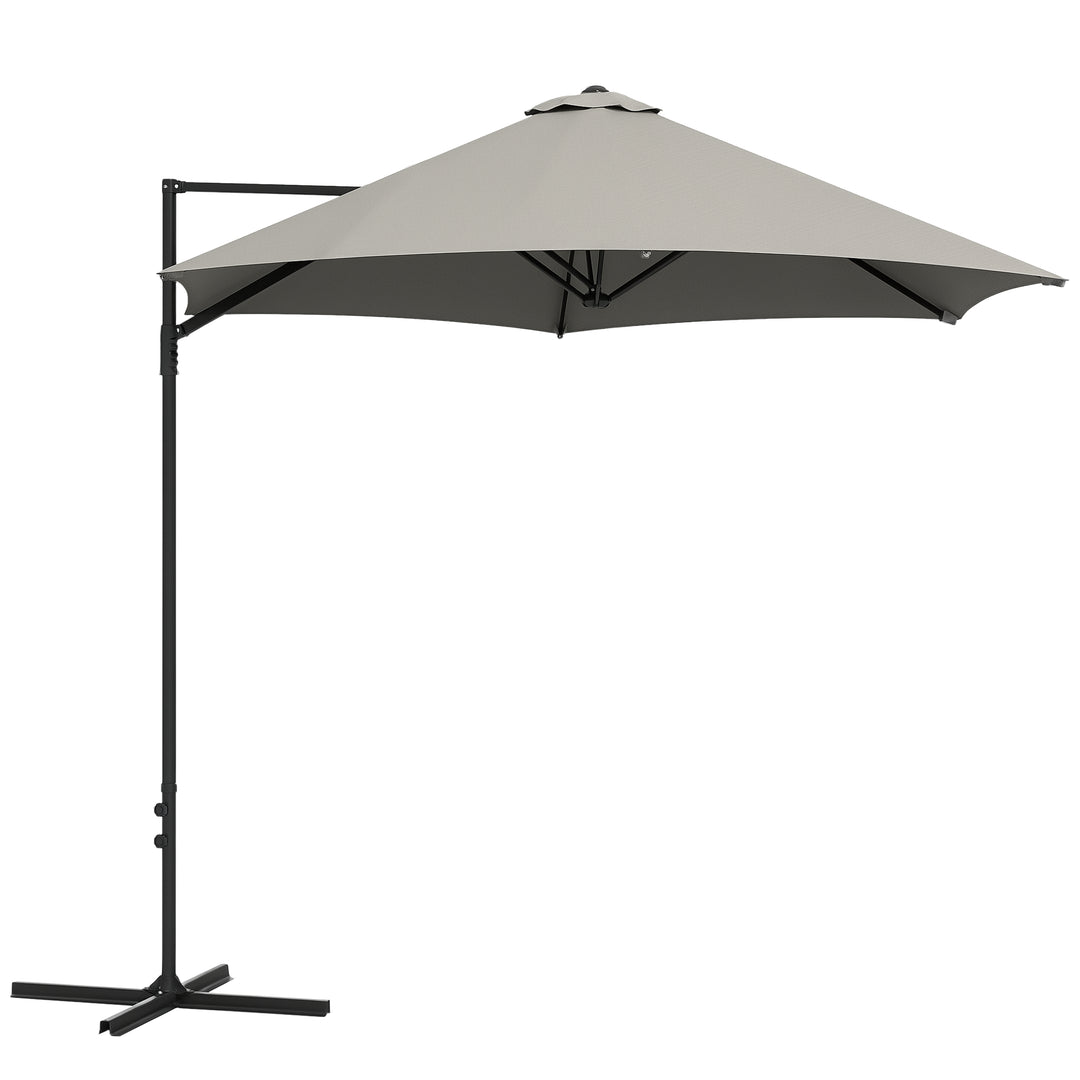 Outsunny 8.5FT Outdoor Cantilever Roma Parasol with 360° Rotation and Cross Base, Offset Patio Umbrella for Garden, Dark Grey