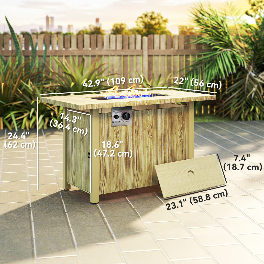 Outsunny 43" Propane Fire Pit Table 50,000 BTU Outdoor Gas Fire Table with Waterproof Cover