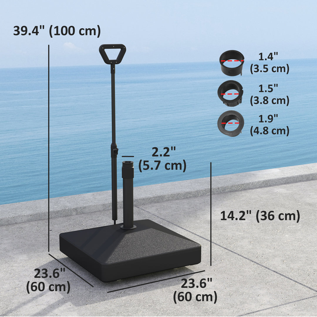Outsunny Square Plastic Patio Umbrella Base with Adjustable Wheels, Handle, Outdoor Patio Umbrella Stand, Filled Up to 121lb with Stand, 99lb with Water for Garden Poolside, Black