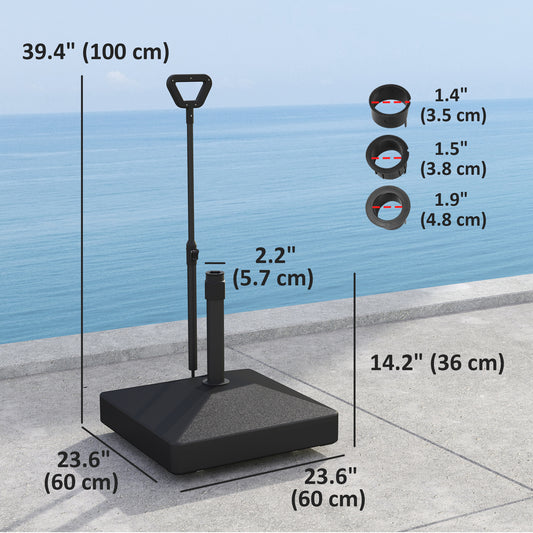 Outsunny Patio Umbrella Base with Adjustable Wheels and Handle, Outdoor Patio Umbrella Stand, Filled Up to 121lbs with Stand, 99lbs with Water for Garden Poolside, Black